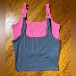 Hollister Ribbed Scoop Neck Tank Top Duo - Pink & Gray/Blue